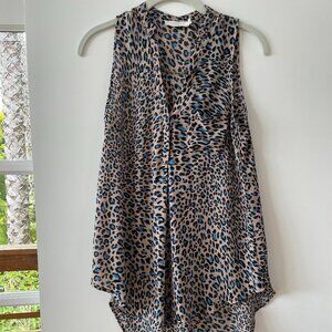 Lush Cheetah Print Sleeveless High Low Blouse,‎ V-Neck, Pink and Blue, Size XS